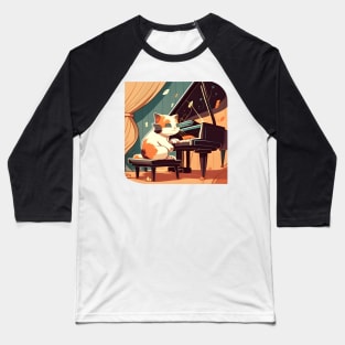 Cute Cat Kitty Playing Keyboard Piano Funny Player Baseball T-Shirt